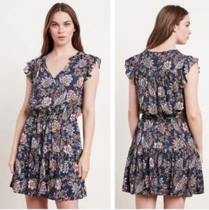Velvet By Graham and Spencer Paloma Tie Waist Blue Floral Dress